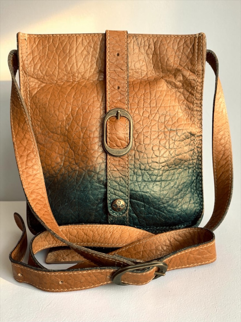 PATRICIA NASH Venezia Two Tone Dip Dyed Crossbody Pouch Bag - Cognac & Navy RARE